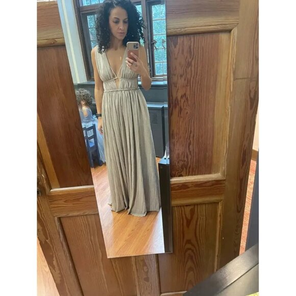 Jonathan Simkhai Gold Lamé Plissé Maxi Gown – Size XS - Picture 13 of 16